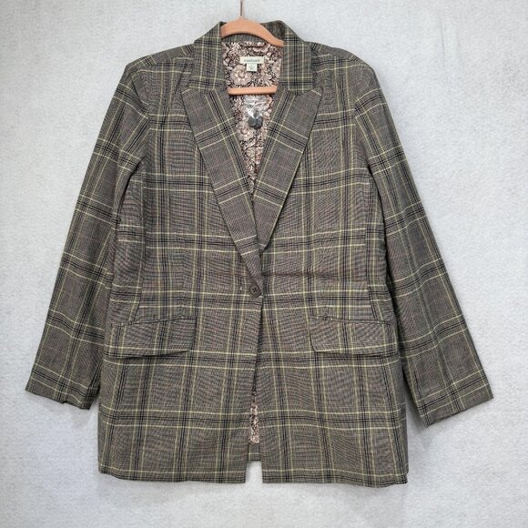 Sundance Blazer Womens Large Gray Glen Plaid Linen Cotton Blend 1 Button Jacket - Picture 1 of 11